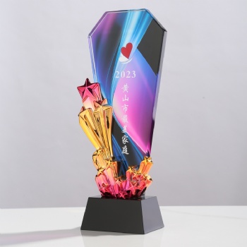 Colorful Painted Background Crystal Glass Horse Stars Trophy Awards Engraved Logo Business Crystal Crafts
