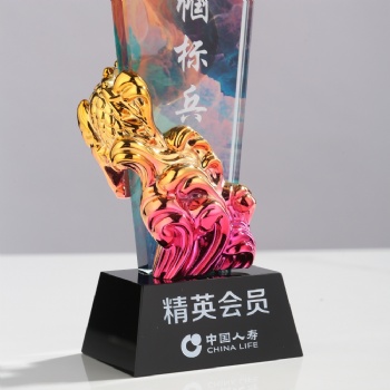 Colorful Painted Background Crystal Glass Horse Stars Trophy Awards Engraved Logo Business Crystal Crafts