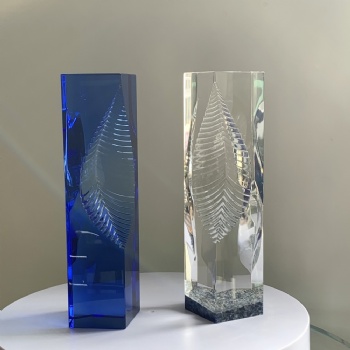 ADL 2024 New Design High-Quality Blue Crystal Glass Clear Transparent Marble Stone Awards Trophy with Customized Logo and Design