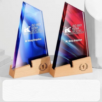 ADL Crystal Glass Awards Trophy with Wooden Base Wooden Plaques for Souvenir Crafts Gifts for Sports
