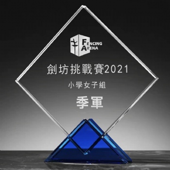 ADL Custom Wholesales Yellow and Blue Optical Crystal Awards Corporate Awards Crystal Trophy for Souvenir Gifts from China