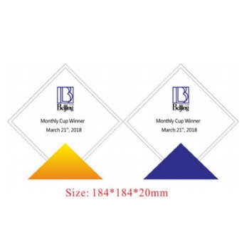 ADL Custom Wholesales Yellow and Blue Optical Crystal Awards Corporate Awards Crystal Trophy for Souvenir Gifts from China