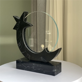 ADL New Design Natural Marble Black Star Trophy Awards with Crystal Glass Customized Logo Words Wholesale Factory Awards