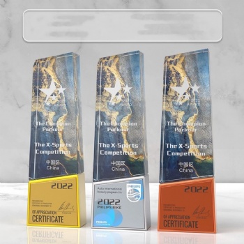 ADL Customized Business Trophy Metal Crystal Glass with Colorful Background Laser Printed Logo 'Love' Theme Model K9 Made China