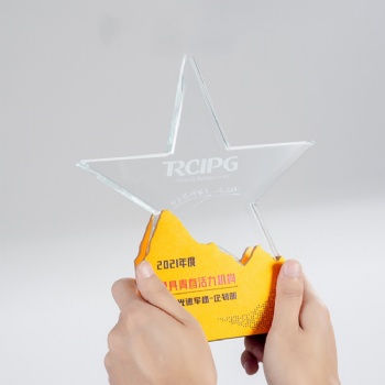 ADL Customized New Design Star Metal Crystal Glass Trophy Awards with Logo Business Gifts from China Etched Crystal Crafts