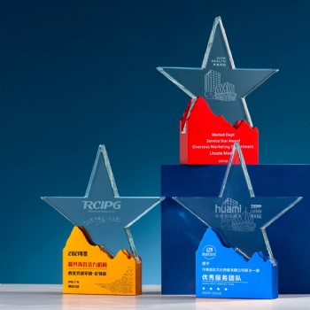 ADL Customized New Design Star Metal Crystal Glass Trophy Awards with Logo Business Gifts from China Etched Crystal Crafts