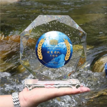 Custom Carved Blank Transparent Bubble Crystal Trophy For Corporate Awards and Coding Competitions