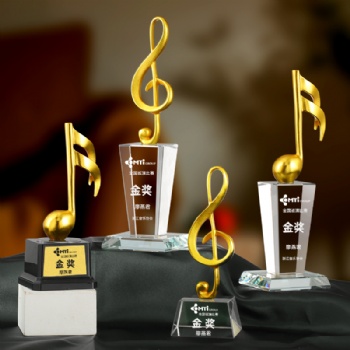 Hot Sale Customized Logo Metal Music Note Awards Crystal Singing Contest Trophy
