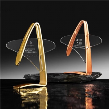 ADL 2024 New Design Crystal Glass Star Metal Trophy Awards with Customized Words and Logo for Crystal Glass Crafts