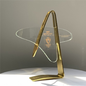 ADL 2024 New Design Crystal Glass Star Metal Trophy Awards with Customized Words and Logo for Crystal Glass Crafts