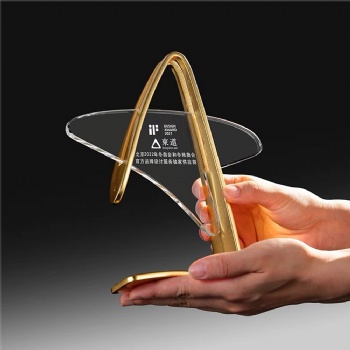 ADL 2024 New Design Crystal Glass Star Metal Trophy Awards with Customized Words and Logo for Crystal Glass Crafts