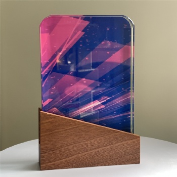 ADL Crystal Glass Wooden Trophy Awards Colored Plaques with Customized Words for Crystal Glass Crafts Business Gifts