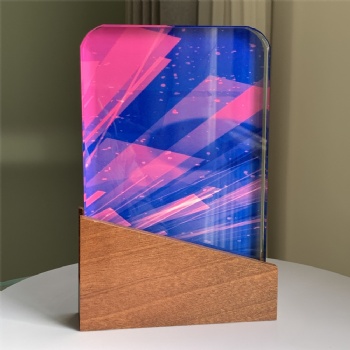 ADL Crystal Glass Wooden Trophy Awards Colored Plaques with Customized Words for Crystal Glass Crafts Business Gifts