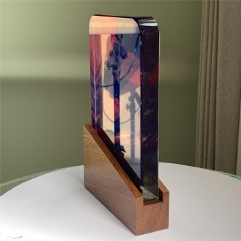 ADL Crystal Glass Wooden Trophy Awards Colored Plaques with Customized Words for Crystal Glass Crafts Business Gifts