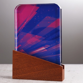 ADL Crystal Glass Wooden Trophy Awards Colored Plaques with Customized Words for Crystal Glass Crafts Business Gifts