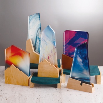 ADL Crystal Glass Wooden Trophy Awards Colored Plaques with Customized Words for Crystal Glass Crafts Business Gifts