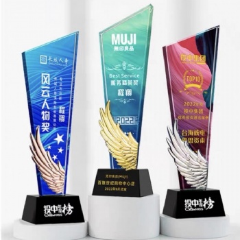 ADL Wholesale Hot Sale Customized Logo Colorful Background Crystal Glass Trophy Awards Painted Crystal Crafts