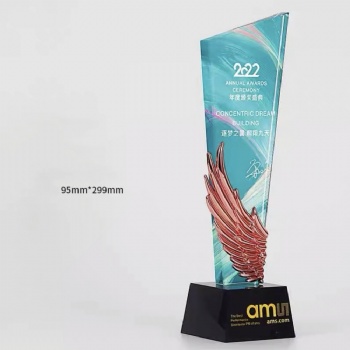 ADL Wholesale Hot Sale Customized Logo Colorful Background Crystal Glass Trophy Awards Painted Crystal Crafts