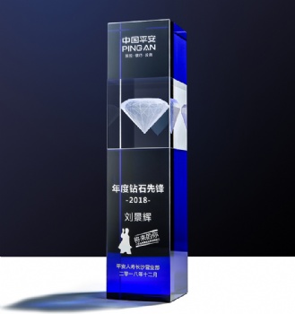 New Design Acrylic Awards Blue Laser Diamond Trophy Crystal Antique Gold Metal Crystal Award Trophy Glass Trophy Crystal