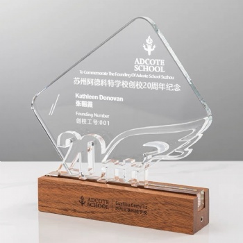 ADL High-Quality Acrylic Crystal Glass Metal Wooden Base Trophy Awards Sport Crystal Crafts Company Annual Conference Trophy