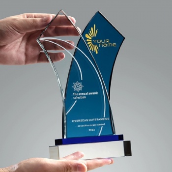 ADL Crystal Glass Trophy Awards Blue Black Award for Business Gifts Glass Crafts for Souvenir
