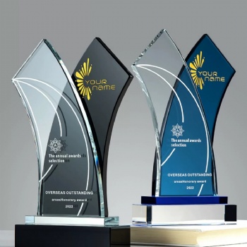 ADL Crystal Glass Trophy Awards Blue Black Award for Business Gifts Glass Crafts for Souvenir