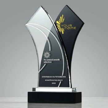 ADL Crystal Glass Trophy Awards Blue Black Award for Business Gifts Glass Crafts for Souvenir