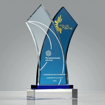 ADL Crystal Glass Trophy Awards Blue Black Award for Business Gifts Glass Crafts for Souvenir