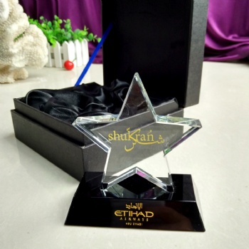 ADL Classic K9 Clear Glass Star Crystal Trophy Award Black Base Glass Plaque for Sport Souvenir Gifts for Wholesales Factory