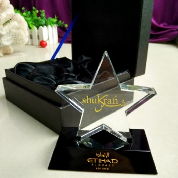 ADL Classic K9 Clear Glass Star Crystal Trophy Award Black Base Glass Plaque for Sport Souvenir Gifts for Wholesales Factory