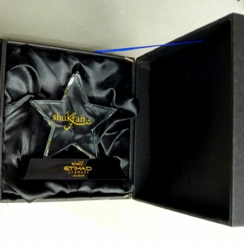 ADL Classic K9 Clear Glass Star Crystal Trophy Award Black Base Glass Plaque for Sport Souvenir Gifts for Wholesales Factory