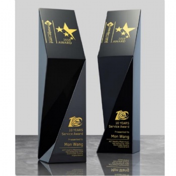 ADL Factory Wholesales High Grade All Black Crystal Glass Trophy Awards with Customized Logo and Words Business Crystal Gifts