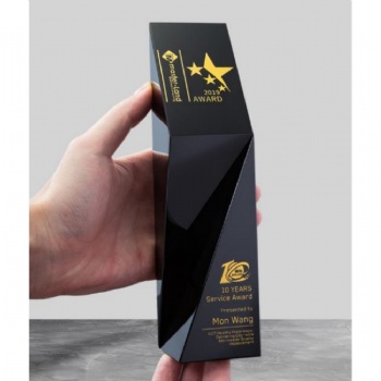 ADL Factory Wholesales High Grade All Black Crystal Glass Trophy Awards with Customized Logo and Words Business Crystal Gifts