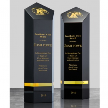 ADL Factory Wholesales High Grade All Black Crystal Glass Trophy Awards with Customized Logo and Words Business Crystal Gifts