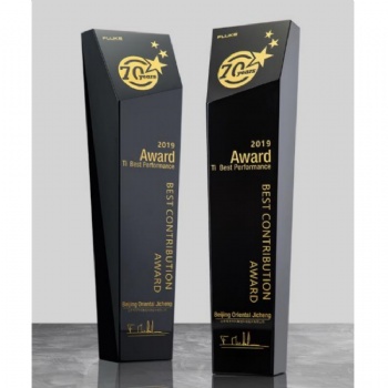 ADL Factory Wholesales High Grade All Black Crystal Glass Trophy Awards with Customized Logo and Words Business Crystal Gifts