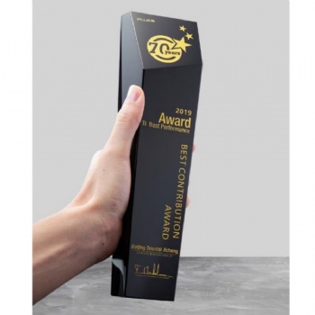 ADL Factory Wholesales High Grade All Black Crystal Glass Trophy Awards with Customized Logo and Words Business Crystal Gifts