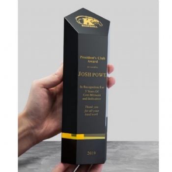 ADL Factory Wholesales High Grade All Black Crystal Glass Trophy Awards with Customized Logo and Words Business Crystal Gifts