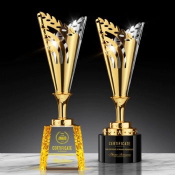 ADL LuxuriousHigh Quality Metal Stars Crystal Glass Trophy Awards with Customized Logo Words Honor Business Crystal Crafts Gifts