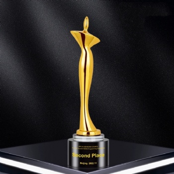 ADL Goddess Metal Woman Crystal Glass Trophy Awards with Customized Logo Words Competition Crystal Crafts Gifts