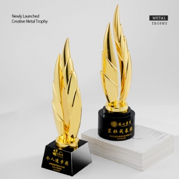 ADL Be Promoted Step by Step United Crystal Glass Metal Trophy Golden Awards Glass Crafts Business Gifts Awards for Souvenir