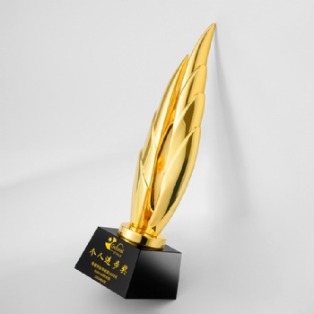 ADL Be Promoted Step by Step United Crystal Glass Metal Trophy Golden Awards Glass Crafts Business Gifts Awards for Souvenir