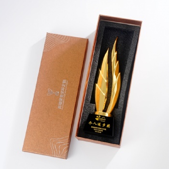 ADL Be Promoted Step by Step United Crystal Glass Metal Trophy Golden Awards Glass Crafts Business Gifts Awards for Souvenir
