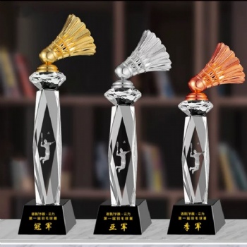 ADL Sports Badminton Shuttlecock Crystal Glass Clear Trophy Awards Crafts Gifts for Business Souvenir Crafts School Trophy