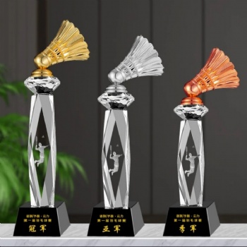 ADL Sports Badminton Shuttlecock Crystal Glass Clear Trophy Awards Crafts Gifts for Business Souvenir Crafts School Trophy