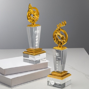 ADL Latest Custom Crystal Glass Trophy with Engraved Logo and UV Printing Modern Design for Business Gifts