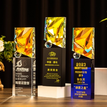ADL Wholesale Blue Crystal Crafts Customized Color Engraved Sports Theme Trophies Employee Honor Commendation Zhejiang China