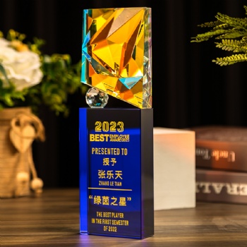 ADL Wholesale Blue Crystal Crafts Customized Color Engraved Sports Theme Trophies Employee Honor Commendation Zhejiang China