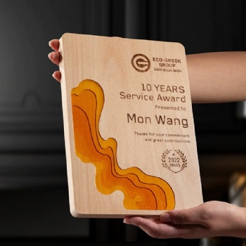 Custom Engraved Wooden Trophies with Polished Finish Silk Screen Printing for Tradeshow Giveaways & School Events