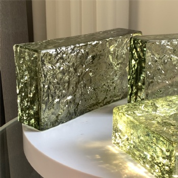 New Design 50*100*200mm Stone Pattern Painted Light Green Crystal Glass Brick Blocks For Home House Decoration